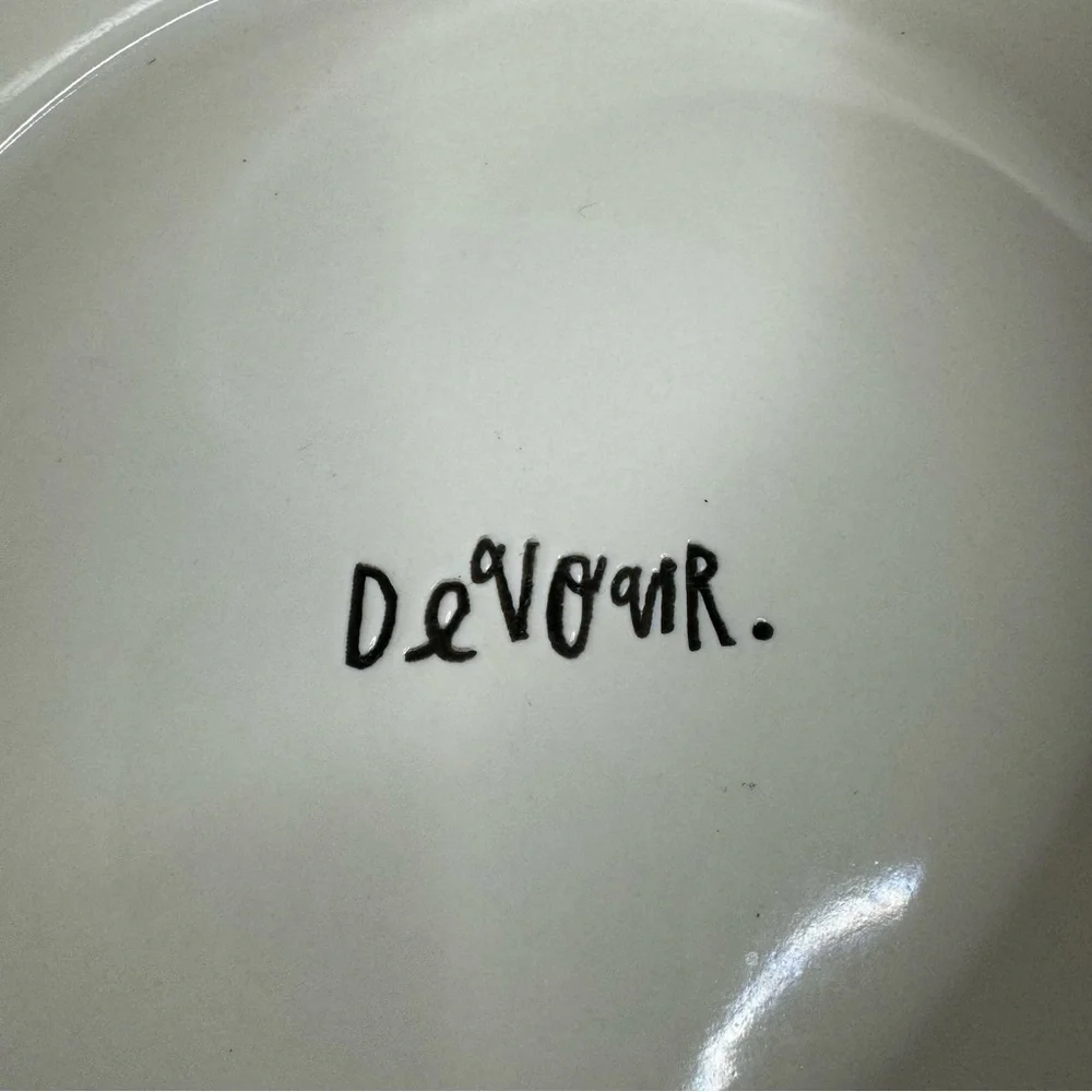 Rae Dunn Paw Print Devour Dimpled Large Dog Bowl Ceramic White Minimalist Rare